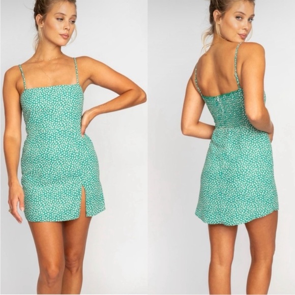 RESA Dresses & Skirts - Resa Melly Mini Tank Dress Green Floral Print Size XS Sleeveless Square Neck